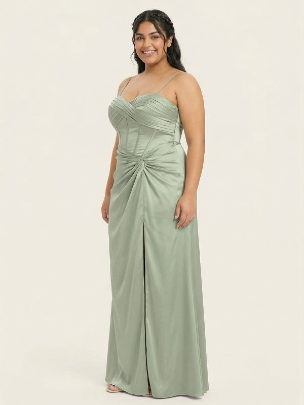 sage green satin bridesmaid dresses Charming Mermaid V Neck Sage Green Silk Satin Long Bridesmaid Dresses, –  Simplepromdress main image 1