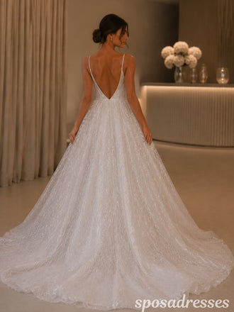 Glitter Lace A-Line Wedding Dress with Spaghetti Straps WD26002