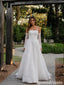 Ivory Lace Strapless Long Sleeves Basque Waist A Line Wedding Dress WD26008