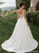 Ivory Satin Beaded V Neck Illusion Lace Back A Line Wedding Dress WD26011