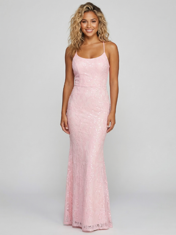 Light Pink Sequin Lace Prom Dress