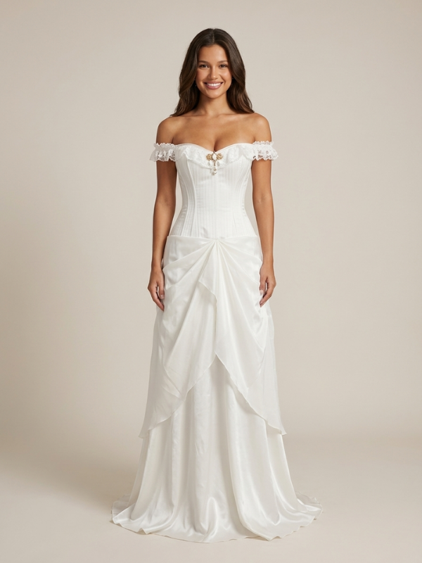 solid color a line dress Intimacy White Lace Corset Split Maxi Dress – Club L London main image 0