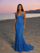 Royal Blue Sequined Lace V Neck Open Back Mermaid Prom Dress, 26022