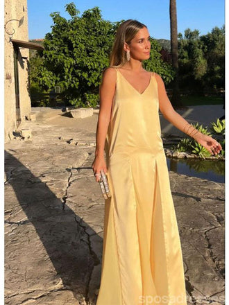 Sexy Yellow V-neck Maxi Long Party Prom Dresses To Impress,Evening Gowns,13917