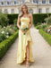 Sexy Yellow Mermaid Side Slit Long Party Prom Dresses To Impress,Evening Gowns,13919
