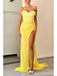 Sexy Yellow Mermaid High Slit Sweetheart Maxi Long Party Prom Dresses,13299