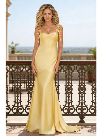 Sexy Yellow Mermaid Spaghetti Straps Long Party Prom Dresses To Impress,Evening Gowns,13925