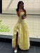Gorgeous Yellow A-line Side Slit Maxi Long Party Prom Dresses Ideas,Evening Gowns,13909