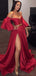 Sexy Red High Side Slit V Neck Cheap Prom Dresses, Sweet 16 Prom Dresses, 12390