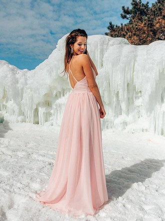 A-line Deep V Neck Sleeveless Cheap Prom Dresses, Sweet 16 Prom Dresses, 12434