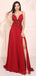 Red Applique Side Slit Sleeveless Long Prom Dresses, Sweet 16 Prom Dresses, 12396