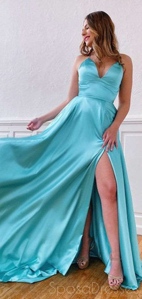 Unique A-line V Neck Side Slit Cheap Prom Dresses, Sweet 16 Prom Dresses, 12398