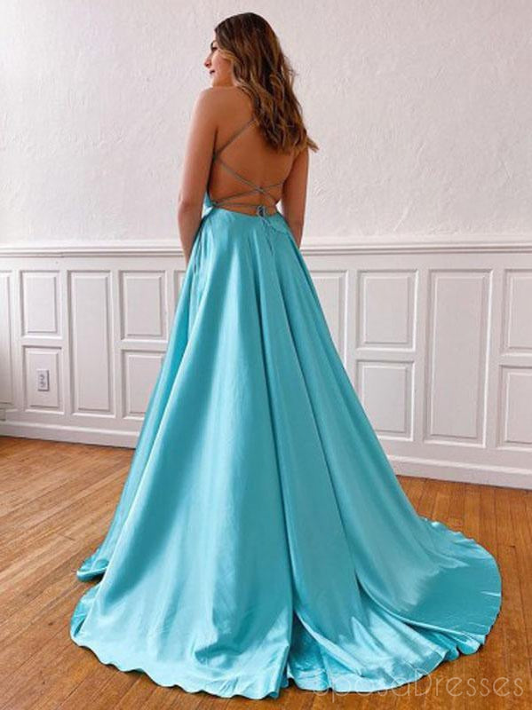 Unique A-line V Neck Side Slit Cheap Prom Dresses, Sweet 16 Prom Dresses, 12398