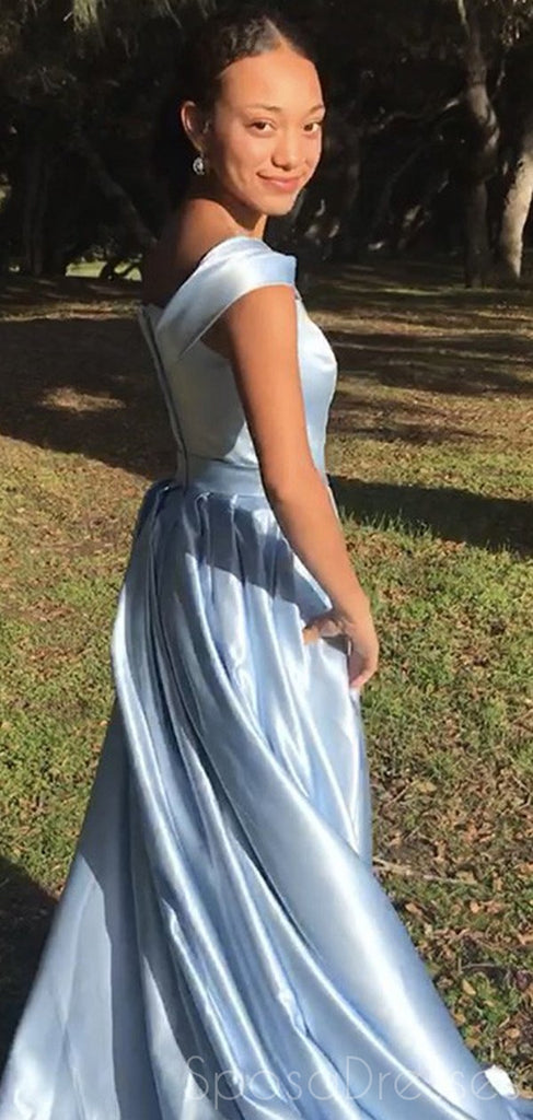 A-line Off The Shoulder Side Slit Long Prom Dresses, Sweet 16 Prom Dresses, 12399
