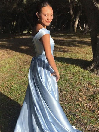A-line Off The Shoulder Side Slit Long Prom Dresses, Sweet 16 Prom Dresses, 12399