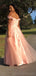 A-line Tulle Off Shoulder Pink Long Prom Dresses, Sweet 16 Prom Dresses, 12400