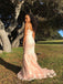 Mermaid Spaghetti Straps Pink Long Prom Dresses, Sweet 16 Prom Dresses, 12401