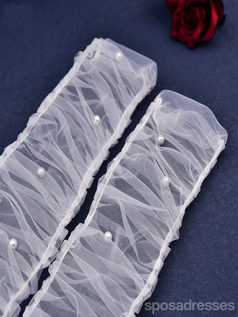 Versatile Multi Layer Fluffy Extended Pearl Long Bridal Gloves, VM18