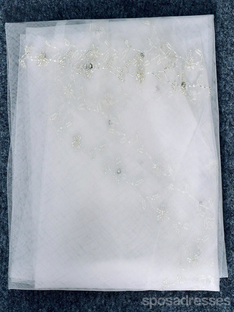 Elegant Simple Handmade Floral Pearls Long Bridal Veil, V127