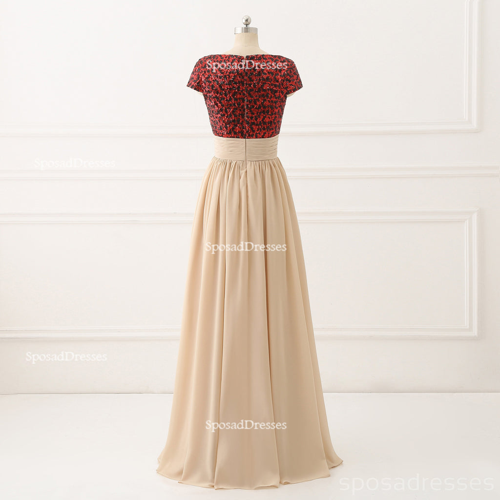Short Sleeve Sequin Top Chiffon Skirt V Neckline Custom Bridesmaid Dresses,BD119