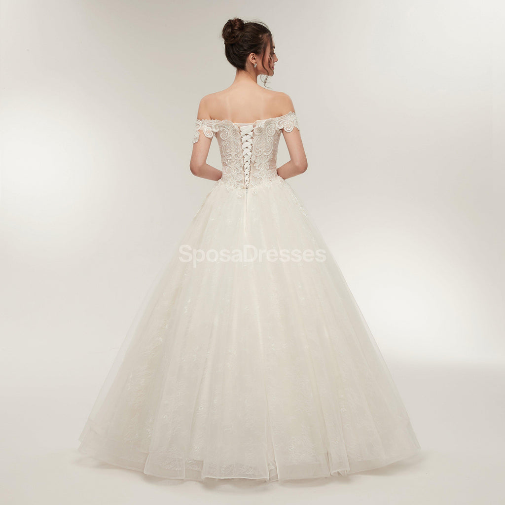 Off Shoulder Lace A-line Cheap Wedding Dresses Online, Unique Bridal Dresses, WD568