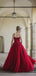 Red Lace Applique Sleeveless Long Prom Dresses, Sweet 16 Prom Dresses, 12404