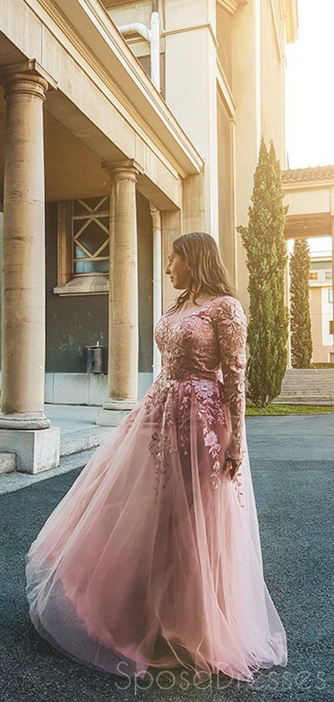 Tulle A-line Long Sleeves Applique Prom Dresses, Sweet 16 Prom Dresses, 12411