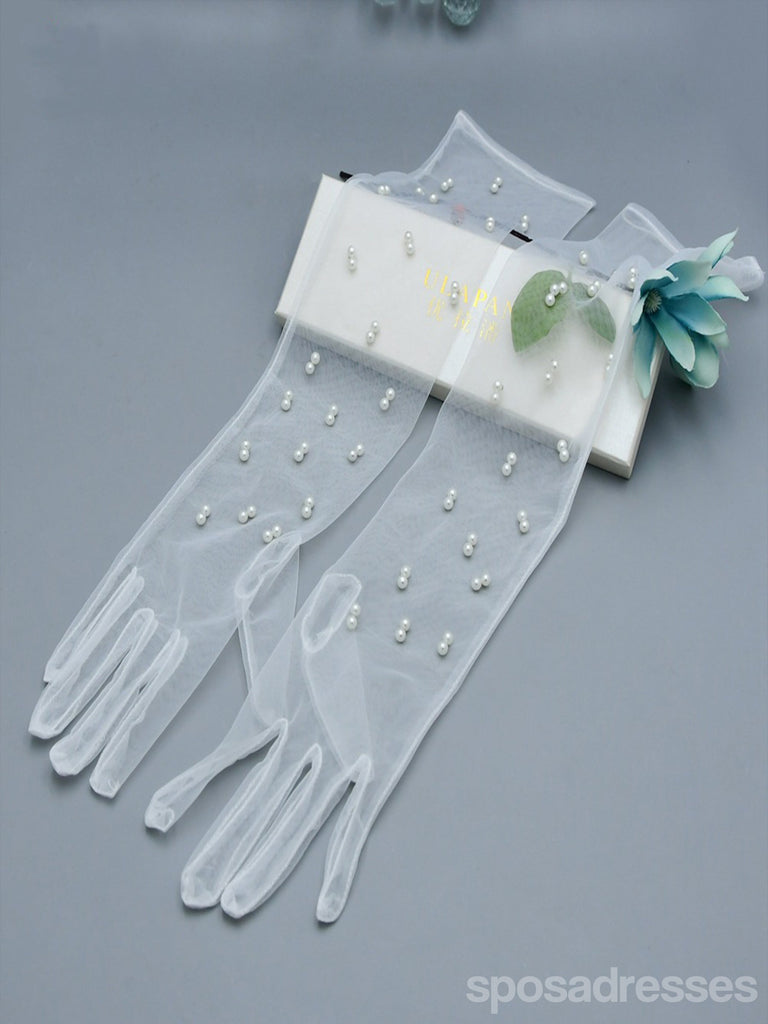 Elegant pearls  Simple Long Bridal Gloves, VM07