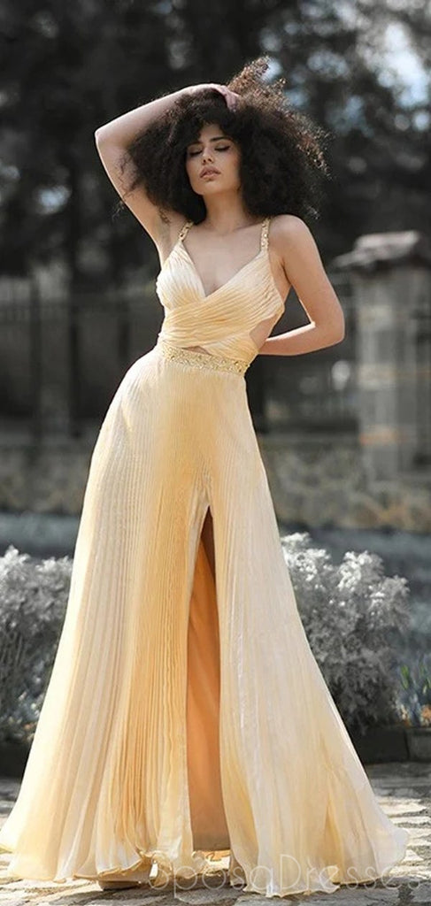 A-line Spaghetti Straps Side Slit Cheap Prom Dresses, Sweet 16 Prom Dresses, 12421