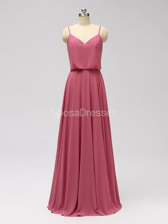 Spaghetti Straps Dusty Pink Chiffon Long Cheap Bridesmaid Dresses Online, WG600