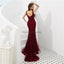 Dark Red V Neck Lace Rhinestone Beaded Evening Prom Dresses, Evening Party Prom Dresses, 12090