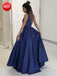 Sexy Backless V Neck Roay Blue A-line Long Evening Prom Dresses, 17581