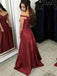 Simple Red Off Shoulder A-line Long Evening Prom Dresses, 17582