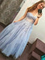 Light Blue See Through Blue Lace A-line Long Evening Prom Dresses, 17604