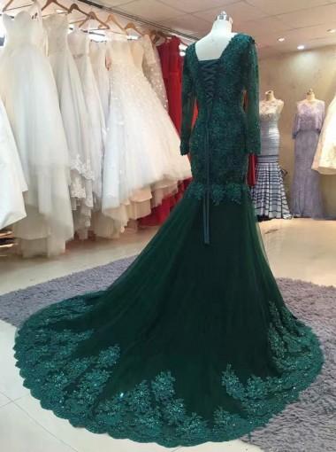 Long Sleeve Lace Mermaid Emerald Green Long Evening Prom Dresses, 1763 SposaDresses Long Sleeve Lace Mermaid Emerald Green Long Evening Prom Dresses, 1763 SposaDresses