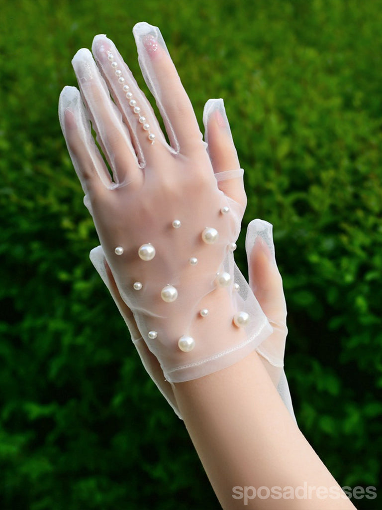 Elegant Pearl Simple Short Bridal Gloves, VM05