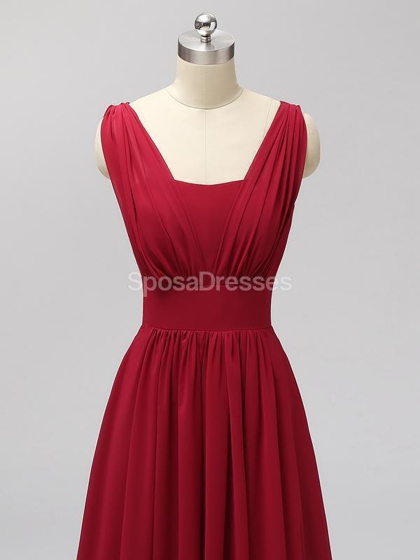 Red Two Straps Chiffon Backless Long Cheap Bridesmaid Dresses Online, WG560