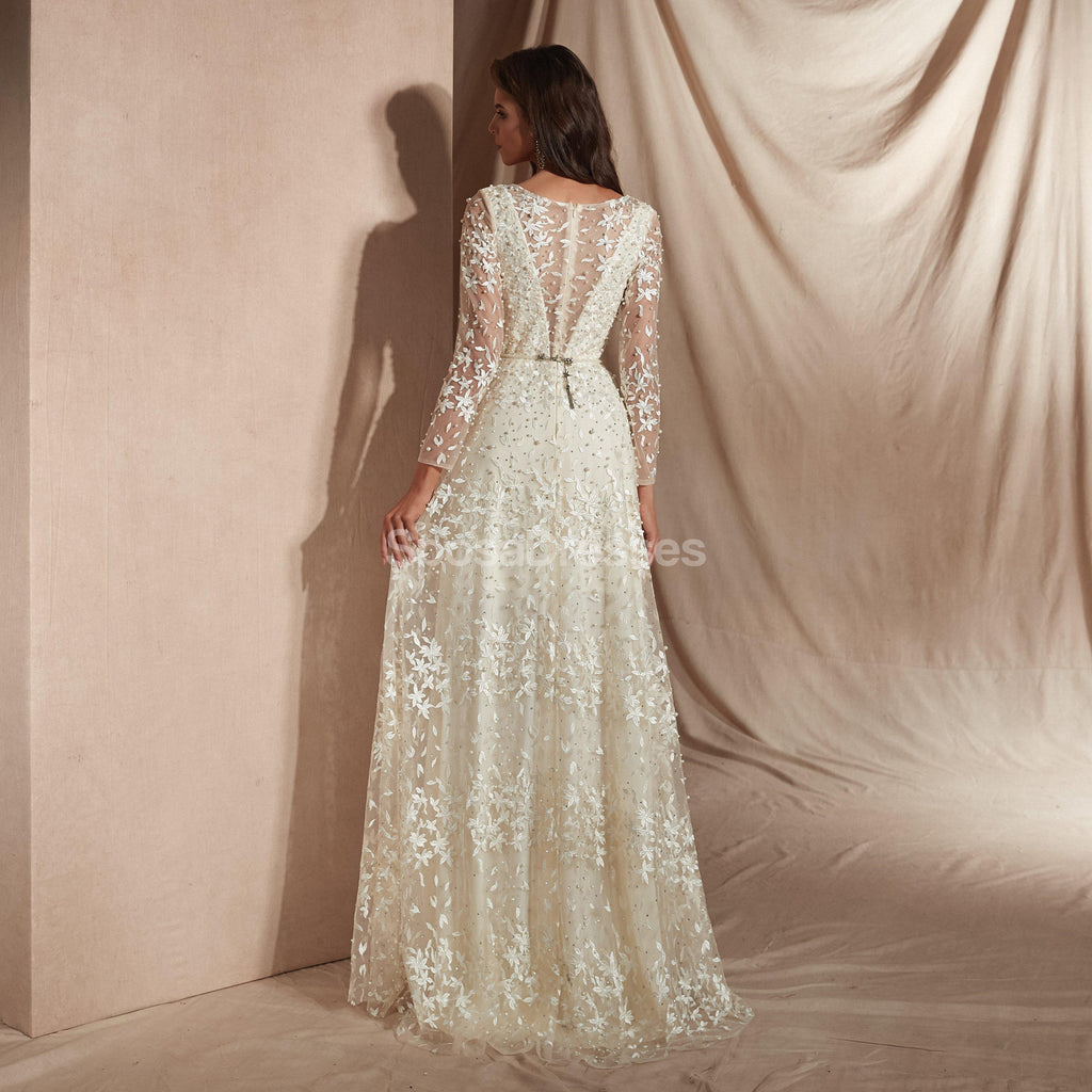 Long Sleeves Lace Cheap Wedding Dresses Online, Cheap Unique Bridal Dresses, WD578