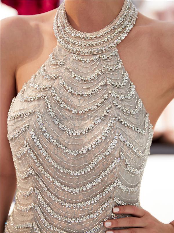 Halter Backless Heavily Beaded Mermaid Evening Prom Dresses, Evening Party Prom Dresses, 12032