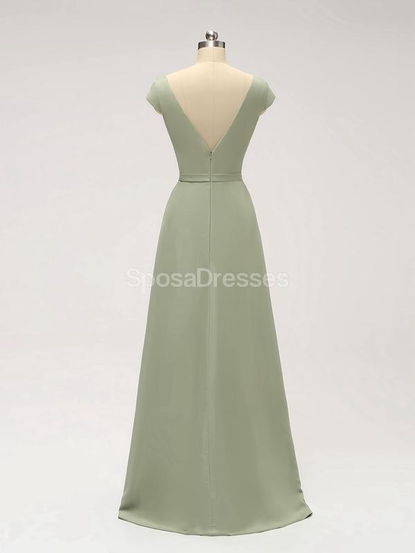 Short Sleeves Floor Length Chiffon Sofa Green Bridesmaid Dresses Online, WG587