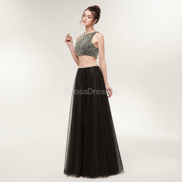 Two Pieces Black Tulle Evening Prom Dresses, Evening Party Prom Dresses, 12023