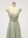 Short Sleeves Floor Length Chiffon Sofa Green Bridesmaid Dresses Online, WG587
