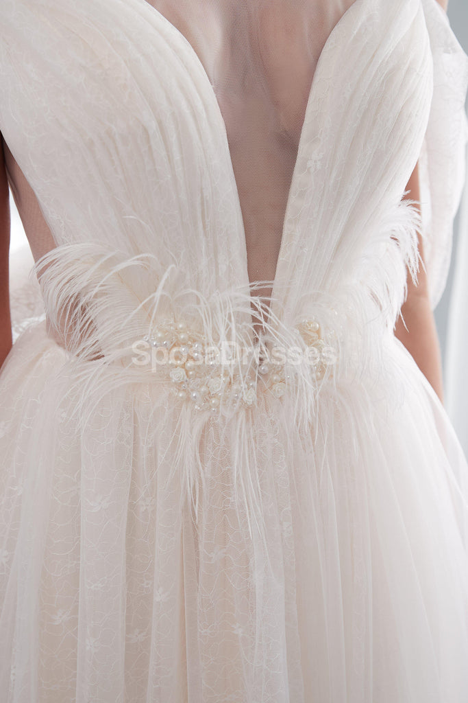 Off Shoulder Simple A-line Scoop Cheap Wedding Dresses Online, Cheap Bridal Dresses, WD573