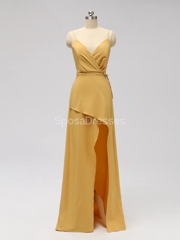 Orange Side Slit Spaghetti Straps Long Cheap Bridesmaid Dresses Online, WG602