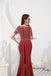 Scoop Short Sleeves Beaded Red Evening Prom Dresses, Evening Party Prom Dresses, 12081