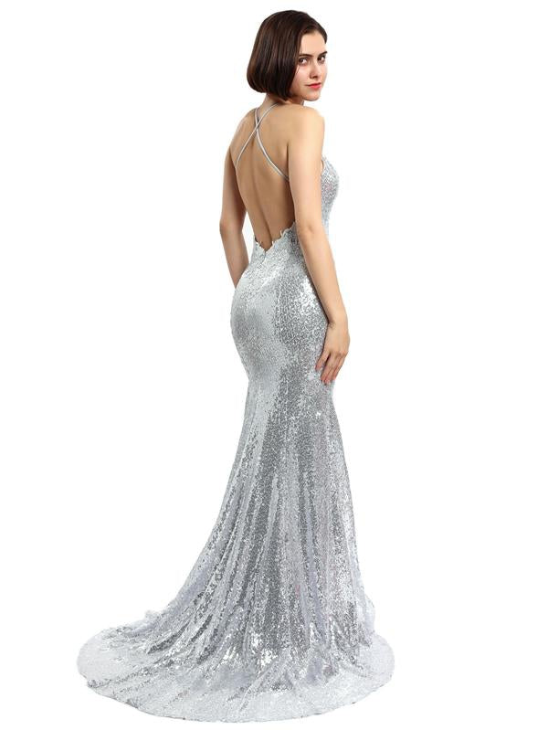 Sexy Backless Sparkly Mermaid Sequin Evening Prom Dresses, Party Prom Dresses, 17148