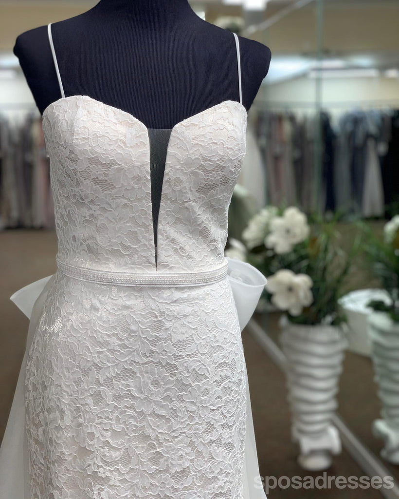Spaghetti Straps Lace Mermaid Organza Cheap Wedding Dresses Online, Cheap Bridal Dresses, WD640
