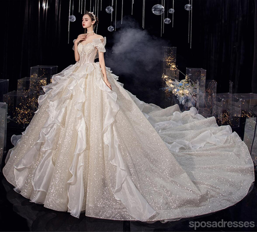 Off Shoulder Bling A-line Luxurious Wedding Dresses Online, Popular Bridal Dress, WD674