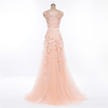 Sexy See Through V Neckline Peach Long Evening Prom Dresses, Popular Cheap Long 2018 Party Prom Dresses, 17224