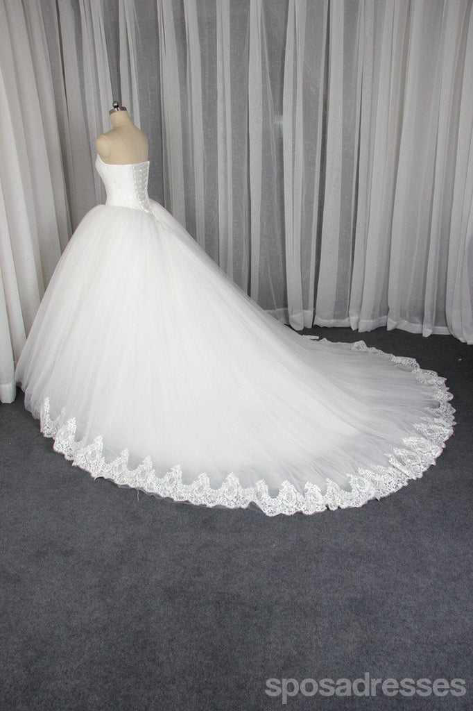 Strapless A line Tulle Wedding Dresses,  2018 Lace Custom Wedding Gowns, 18004
